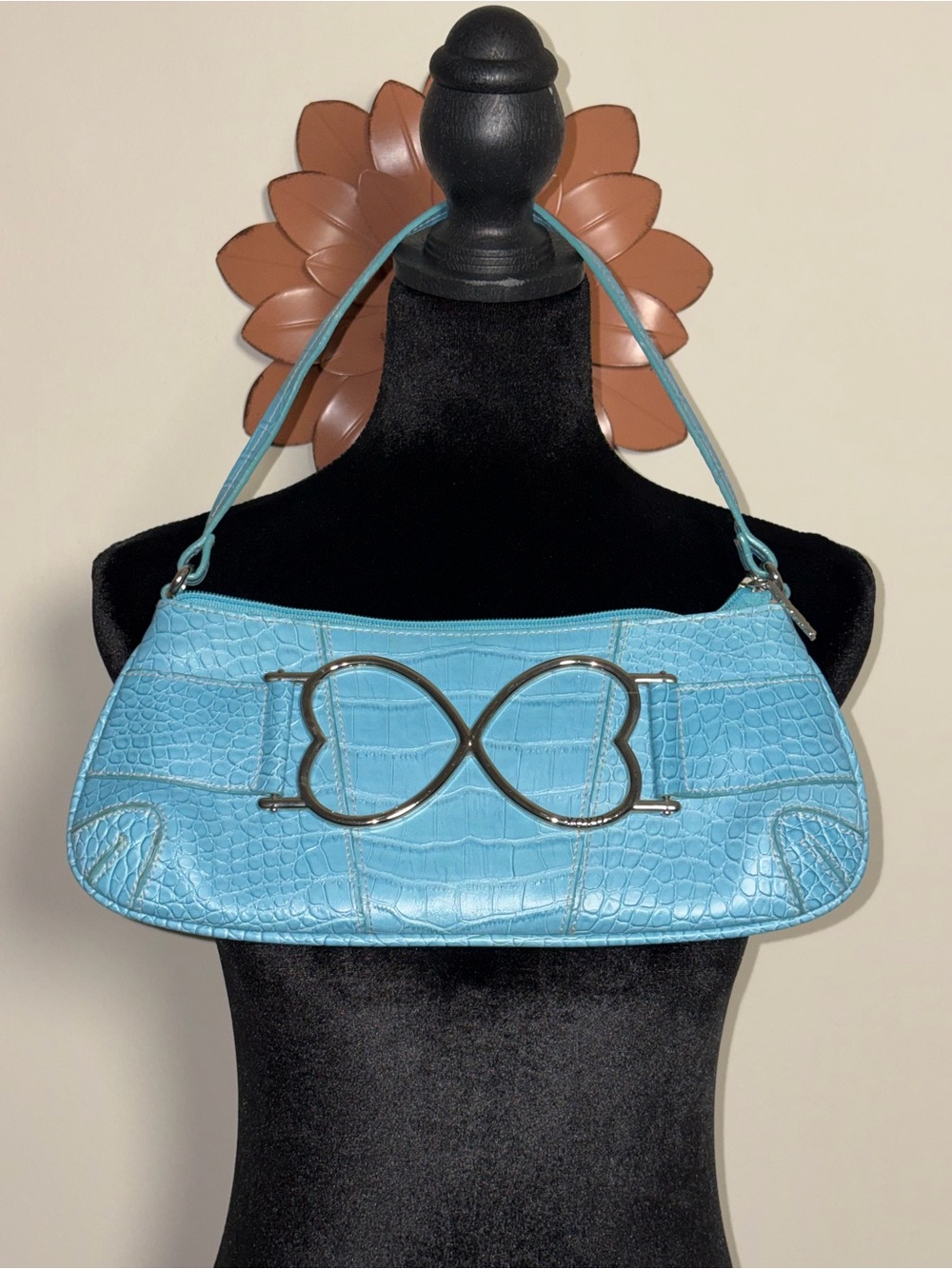 XOXO Aqua Blur Croc-Embossed Mini Shoulder Bag with Decorative Metal Accent